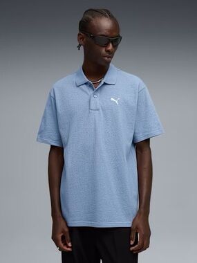 Puma Men's Sky Blue Terry Polo with White Puma Chest Logo. Men’s Size XL